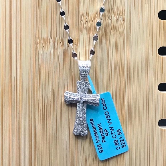 925 Sterling Silver 0.69CT Moissanite Cross Pendant Necklace size 18” - Picture 10 of 13